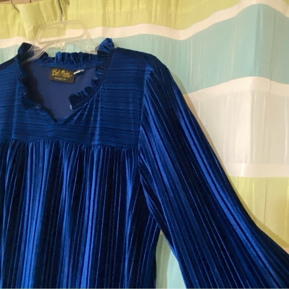 Bob Mackie Blue Velvet Boho Bell Sleeve Dress Sz Medium - Picture 5 of 8